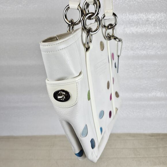 Limited Coach White Leather Multicolor Polka Dot Tote Bag 12676 Shoulder Purse - Picture 11 of 13